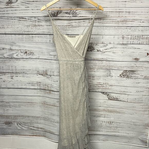 All Saints Dayla Speckle True Wrap Midi Dress Oyster Polka Dot US 2 - Picture 2 of 6